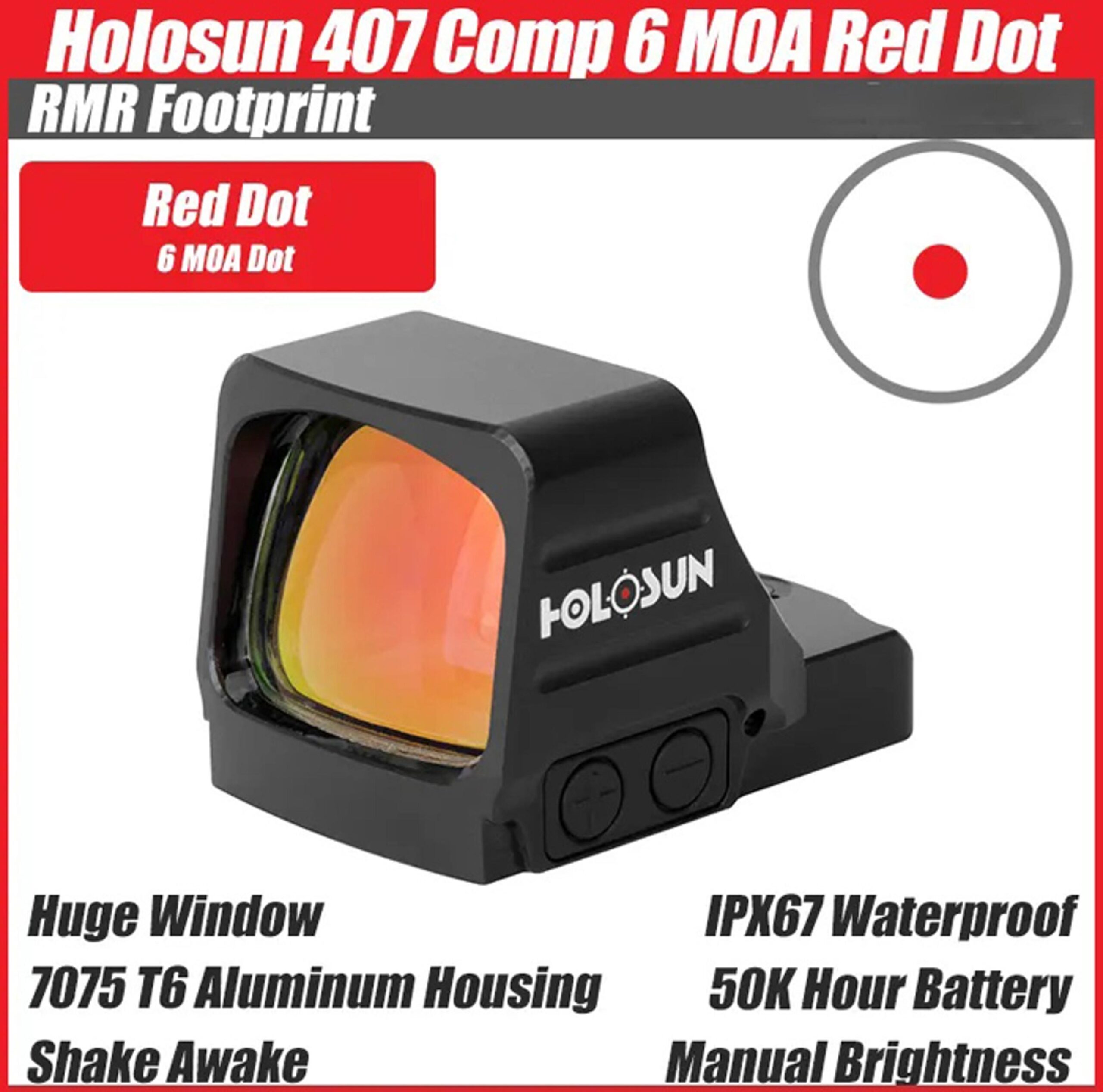 Коліматорний приціл пістолетний RMR Holosun HS407COMP Red Dot точка 6 MOA - Зображення 9