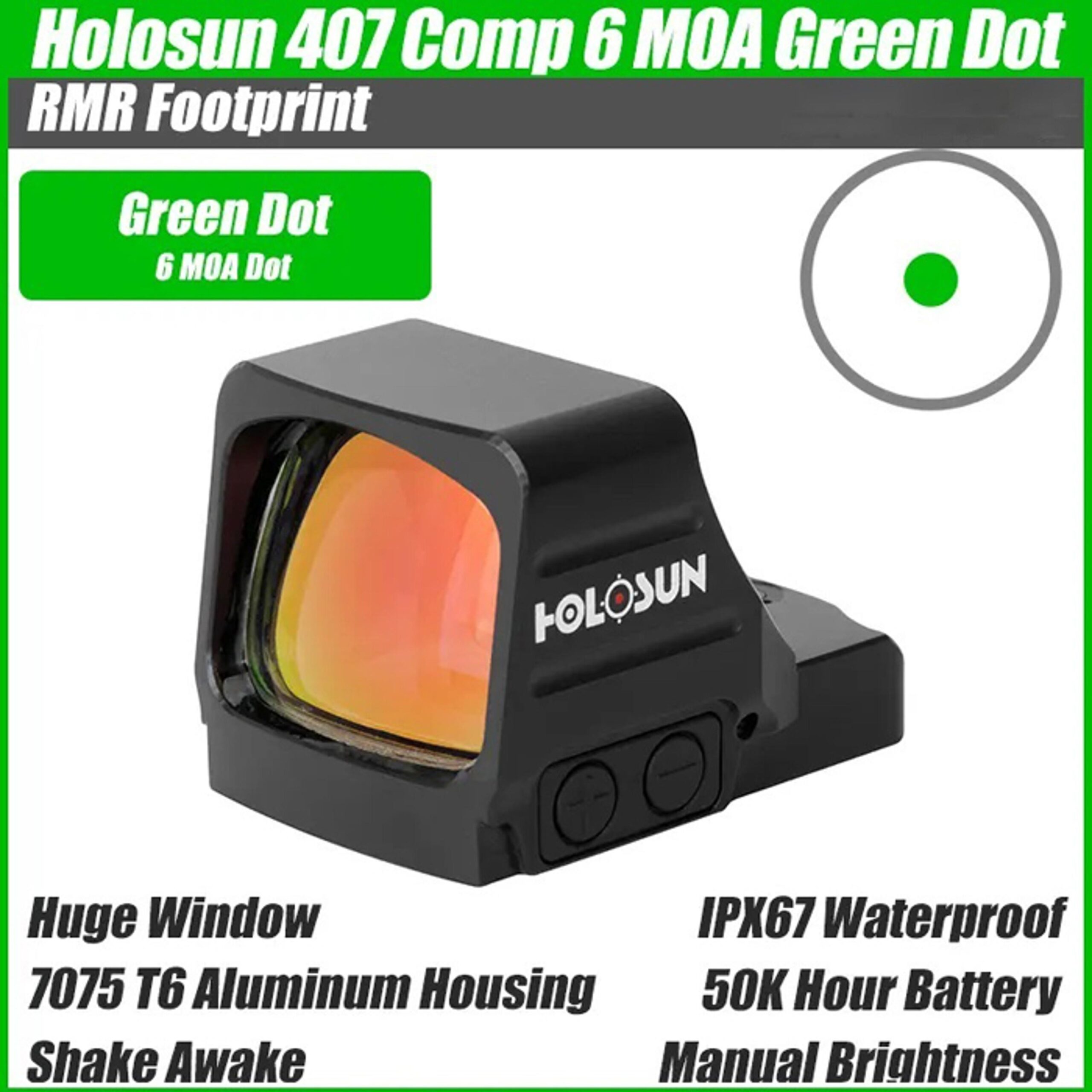Коліматорний приціл пістолетний RMR Holosun HE407COMP Green Dot точка 6 MOA - Зображення 9