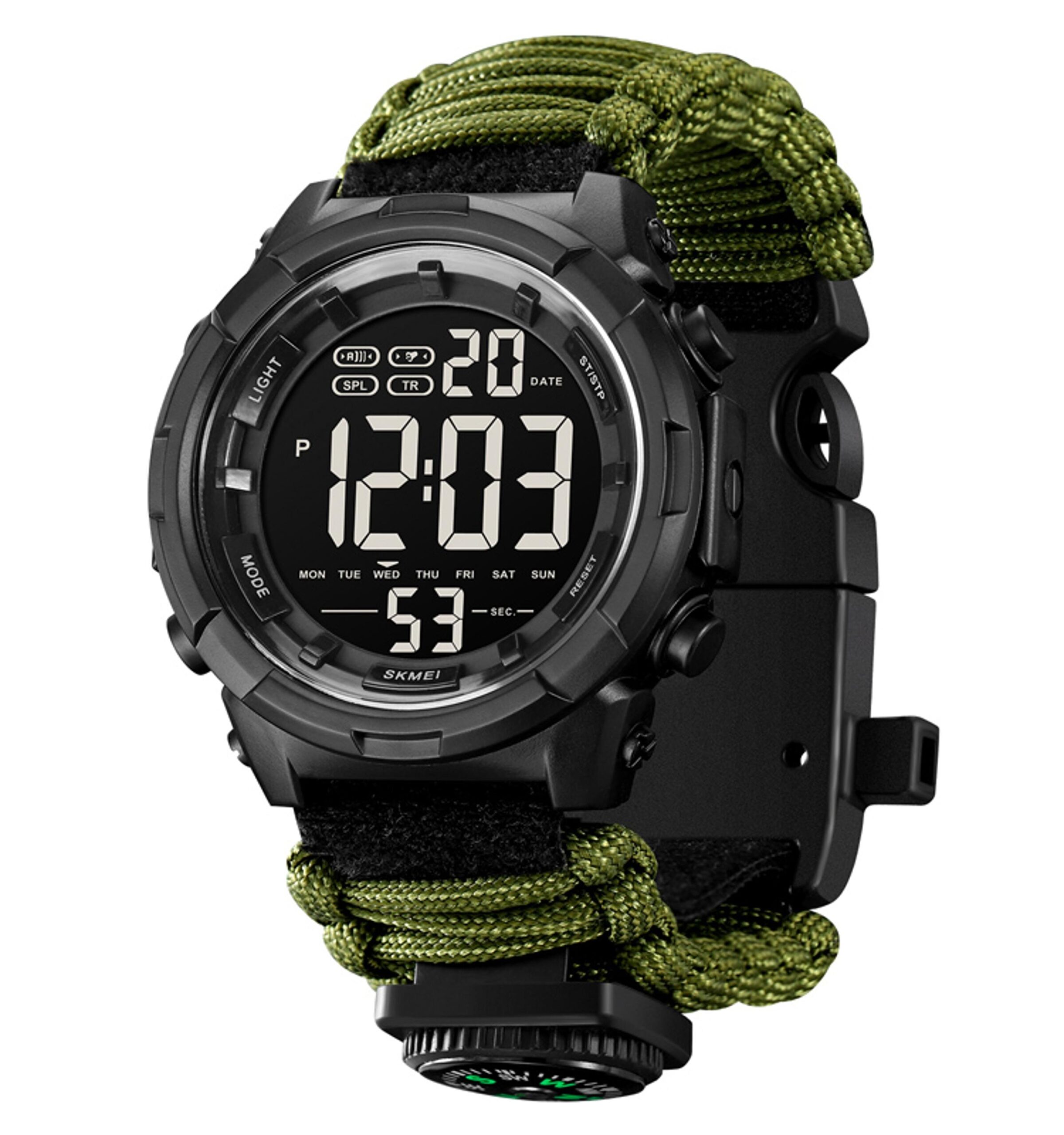 Годинник наручний 1845AG SKMEI PARACORD, ARMY GREEN, Compass, термометр, свисток, кресало - Зображення 2