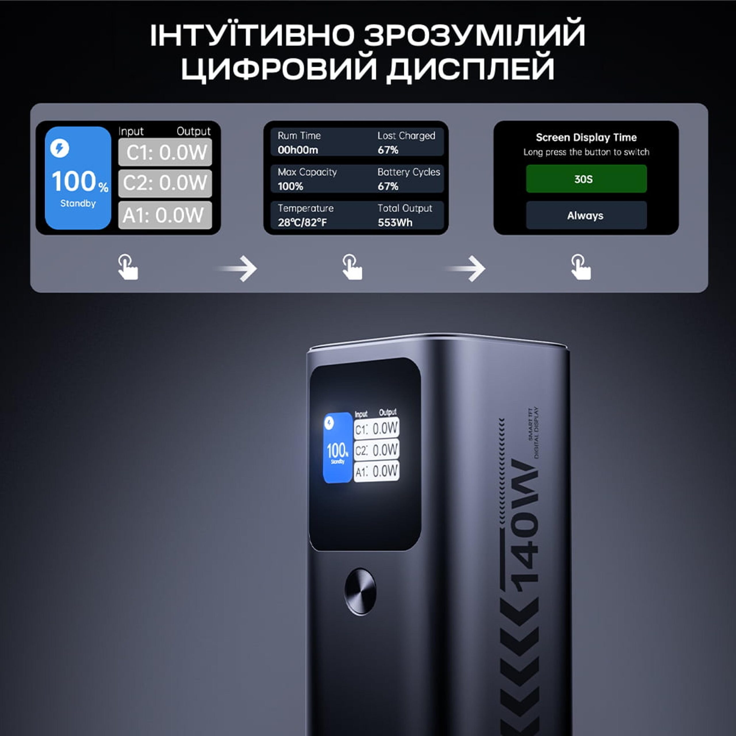 Павербанк Choetech B670 27000mAh Black PD5.0 140W + QC3.0 22.5W - Зображення 8