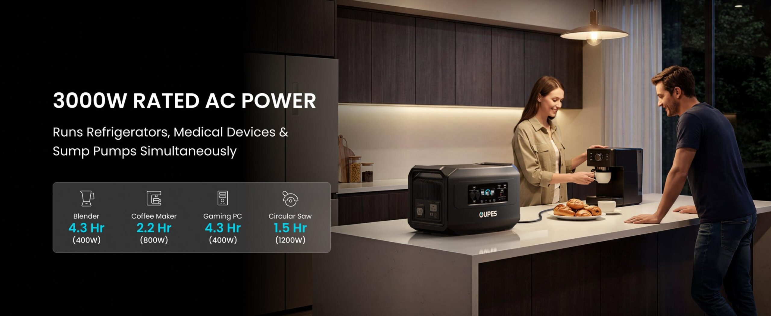 Портативная зарядная станция OUPES HP3000 (Mega 2 Pro) 3000W 2048Wh LiFePO4 с функцией ИБП — изображение 8
