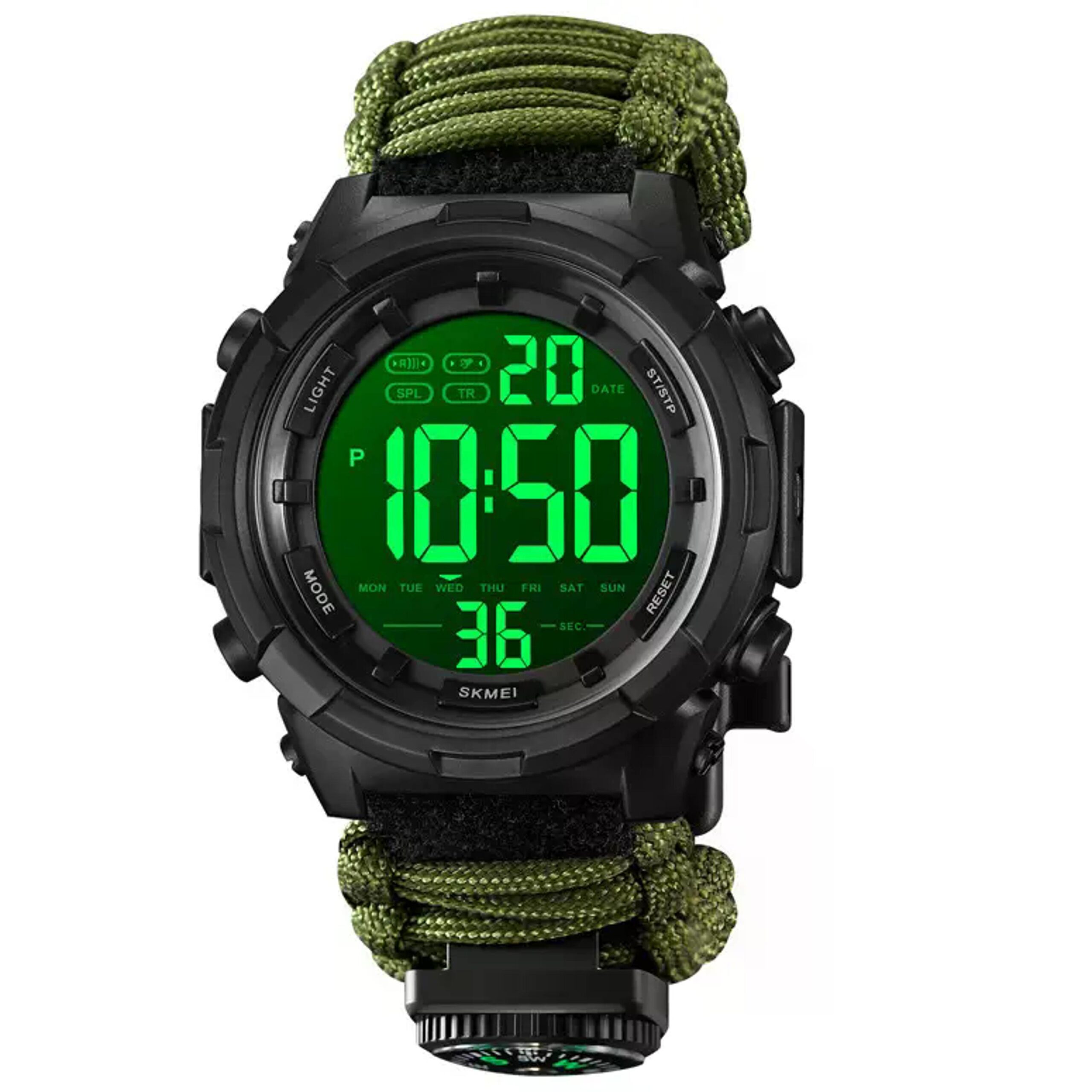 Годинник наручний 1845AG SKMEI PARACORD, ARMY GREEN, Compass, термометр, свисток, кресало - Зображення 4