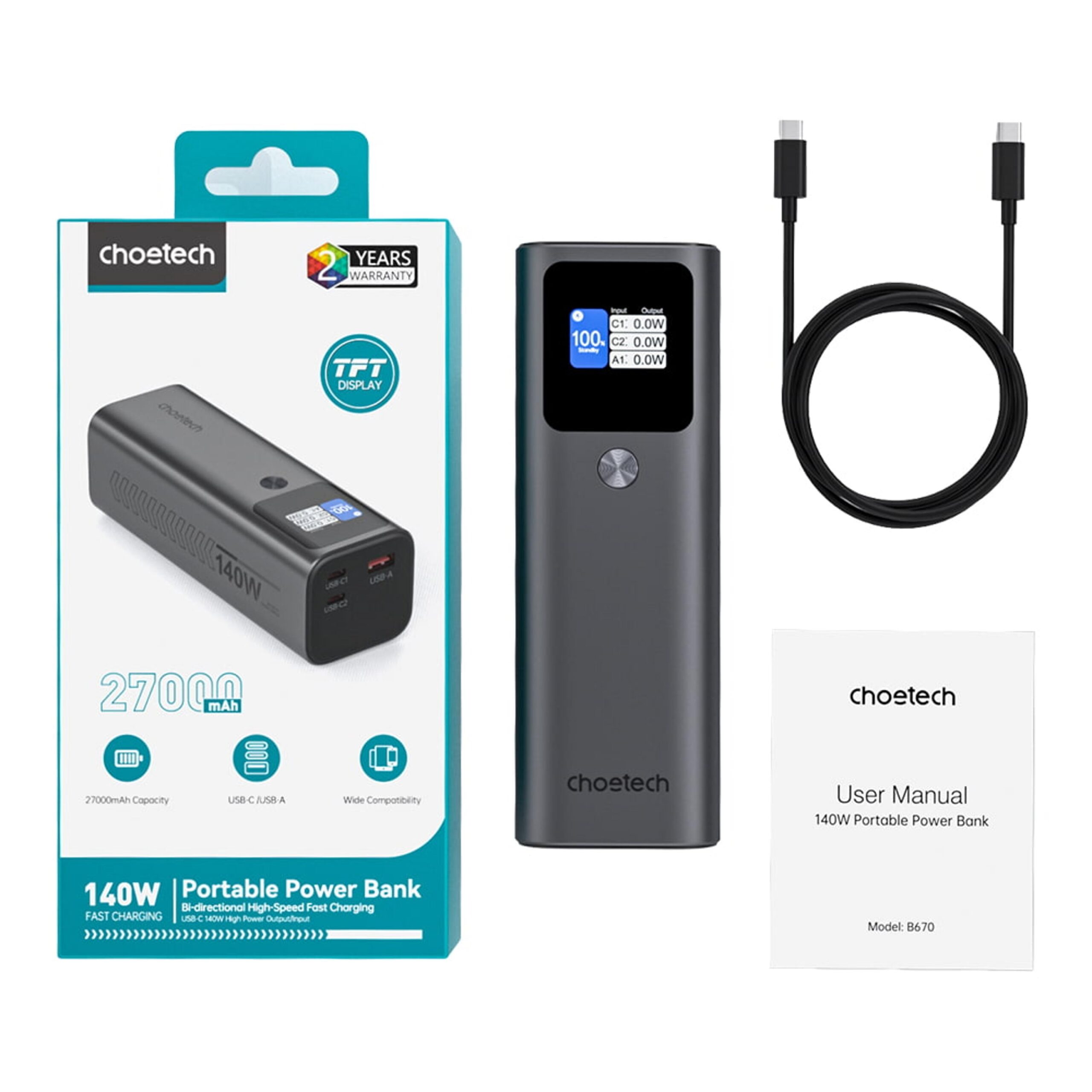 Павербанк Choetech B670 27000mAh Black PD5.0 140W + QC3.0 22.5W - Зображення 4