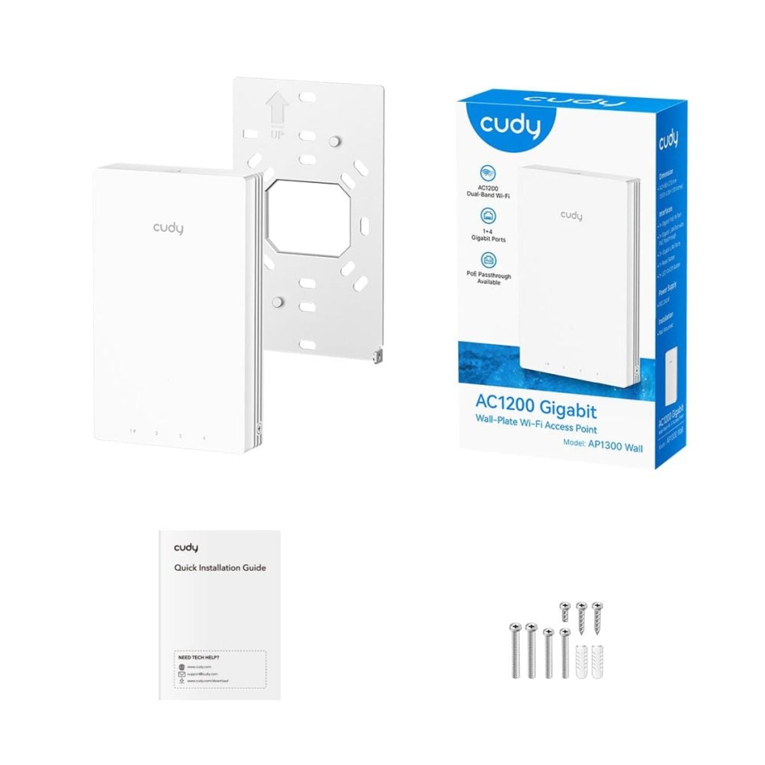 Настенная точка доступа Cudy AP1300 Wall Wi-Fi 5 AC1200 Mesh 5 гигабитных портов PoE passthrough — изображение 13