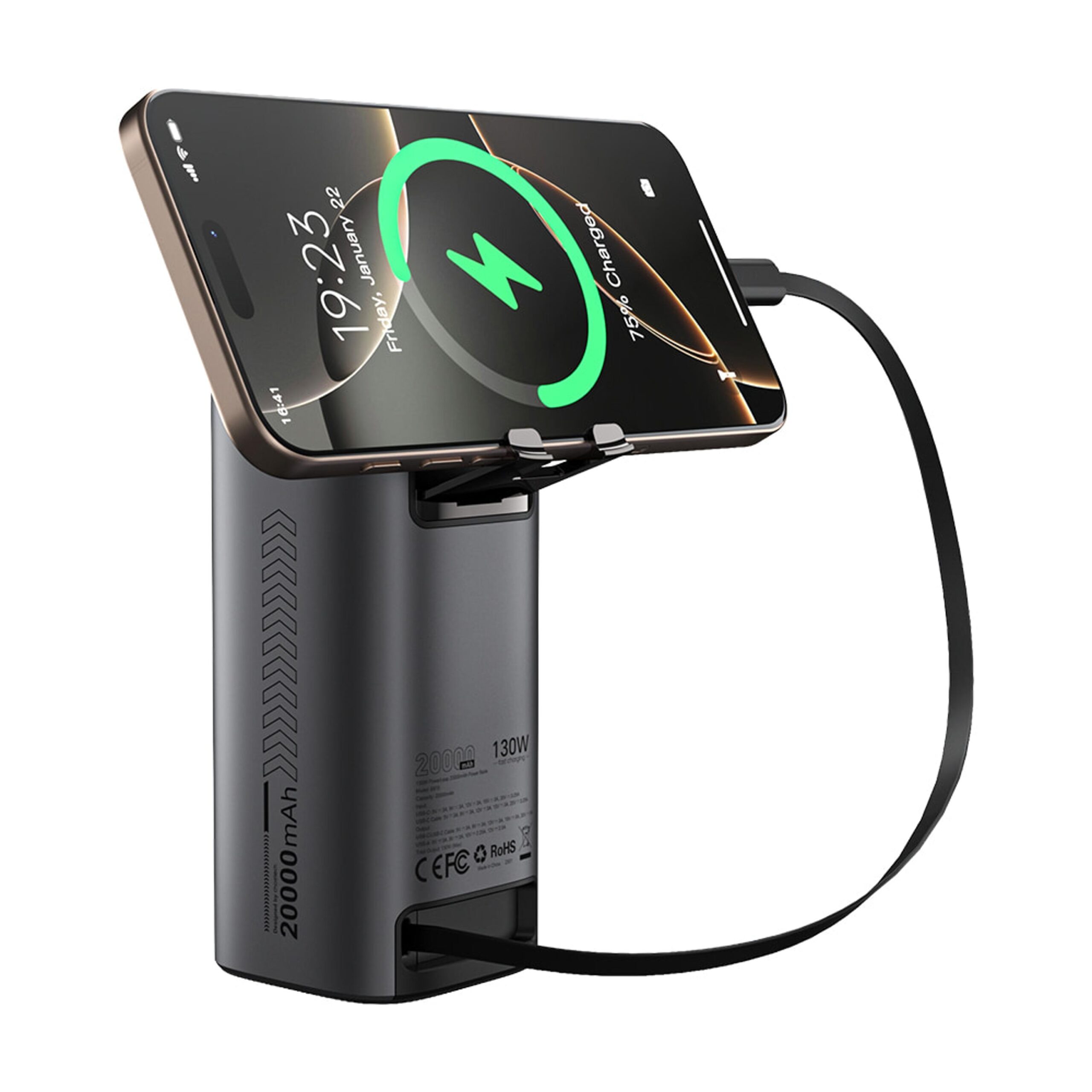 Павербанк Choetech B815 20000mAh серый 130W QC3.0 PD3.0 TFT смарт-дисплей, встроенный кабель. — изображение 3