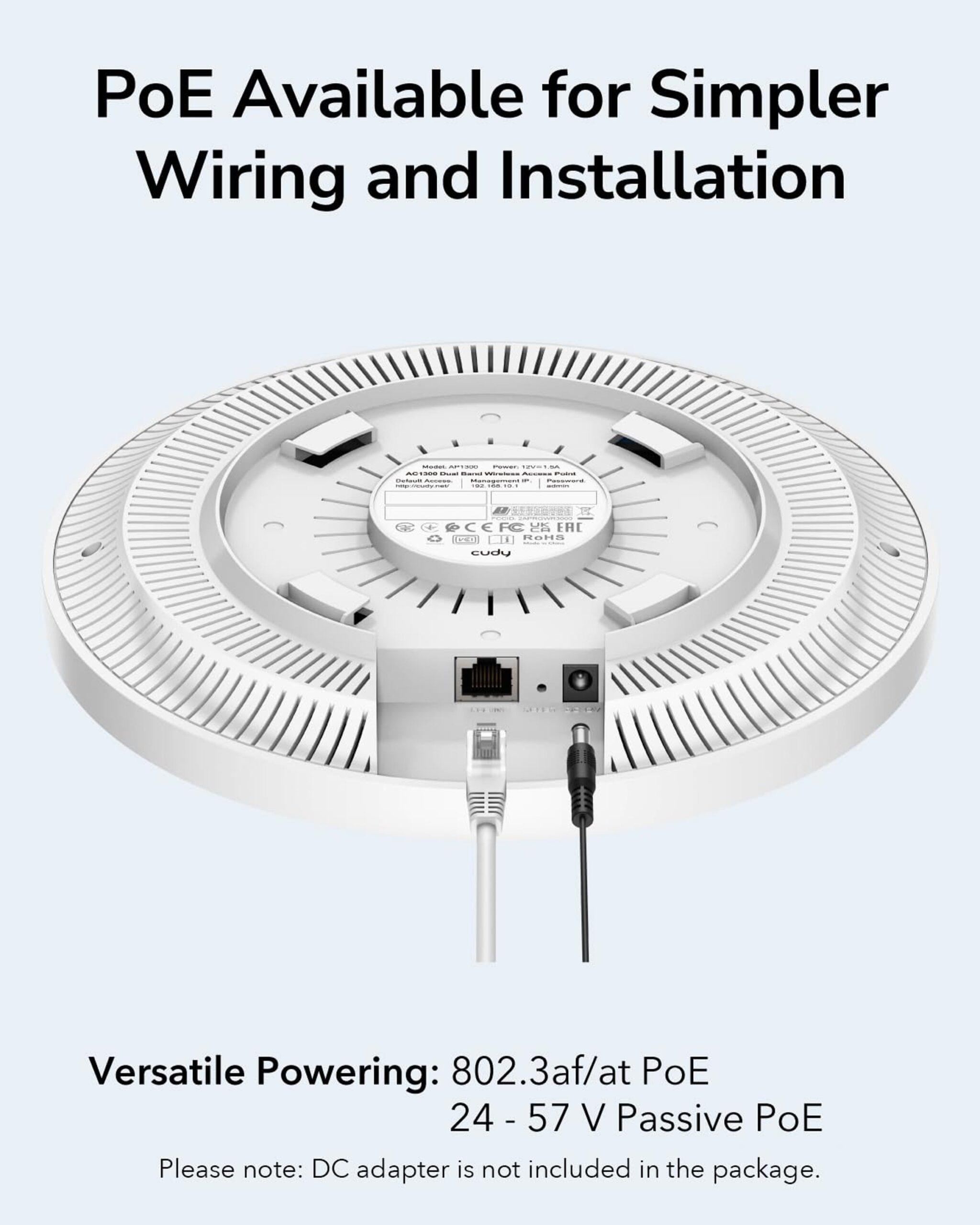Потолочная точка доступа Cudy AP1300 Wi-Fi 5 AC1200 двухдиапазонная Mesh гигабитный PoE — изображение 6