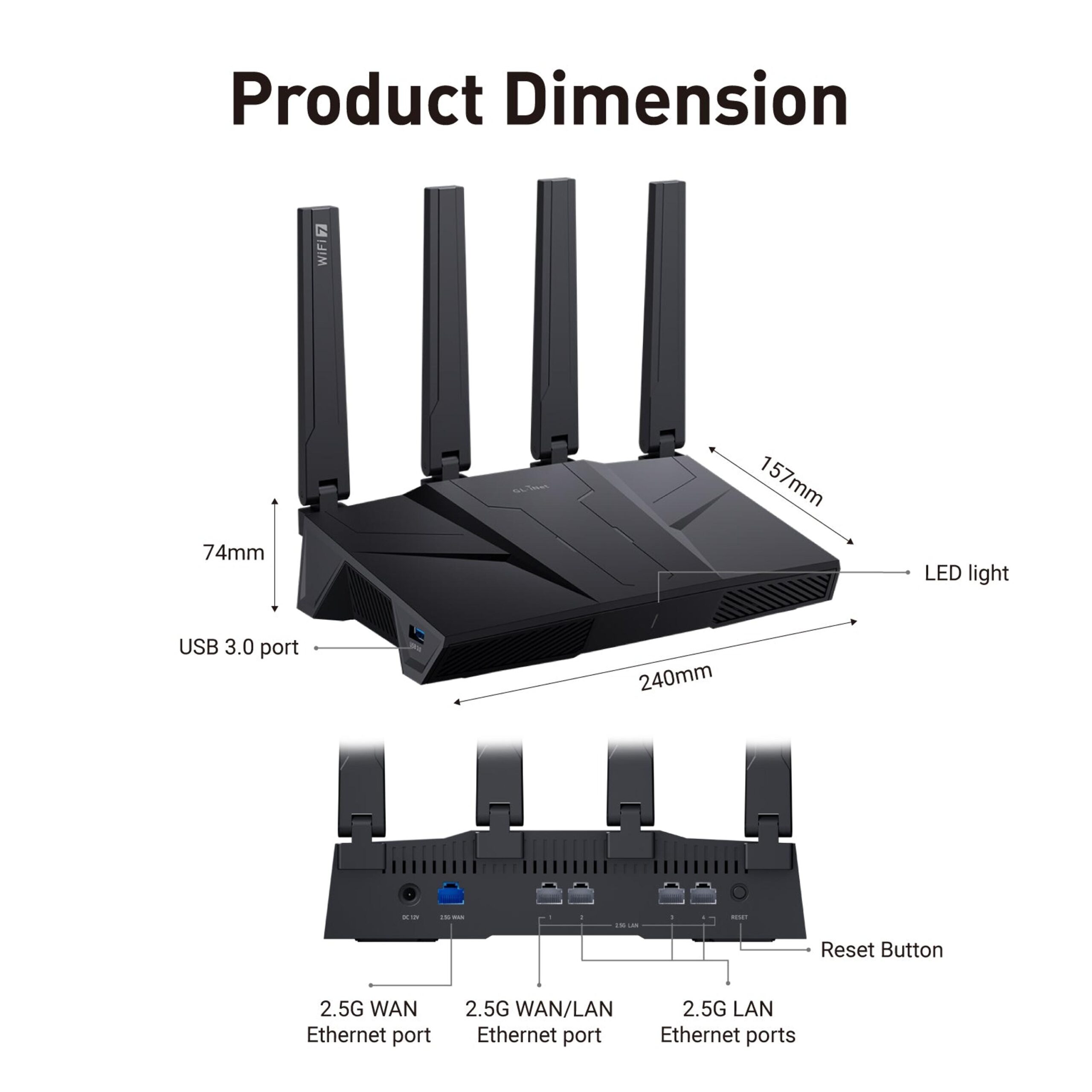 Маршрутизатор GL.iNet Flint 3 (GL-BE9300) Wi-Fi 7 BE9300 тридіапазонний 5 портів 2.5G USB 3.0 - Зображення 11