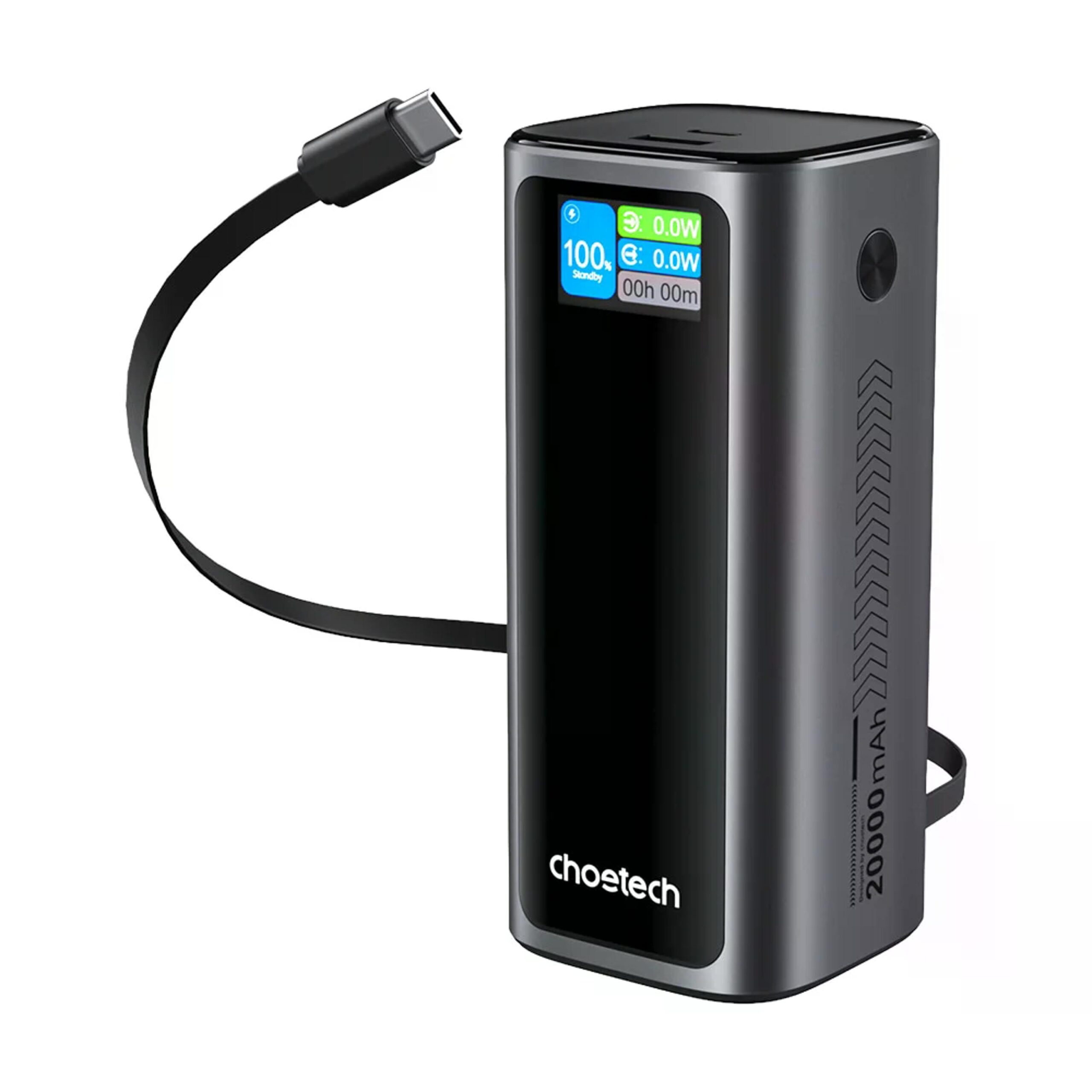 Павербанк Choetech B815 20000mAh серый 130W QC3.0 PD3.0 TFT смарт-дисплей, встроенный кабель.